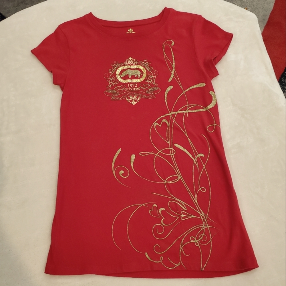 Eckored Vintage Women's Tee Red w/Gold accents Large Mint Condition EUC
